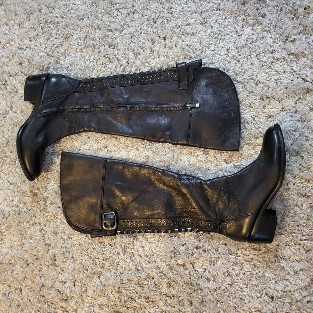 Vince Camuto Black Leather Knee-High Boots